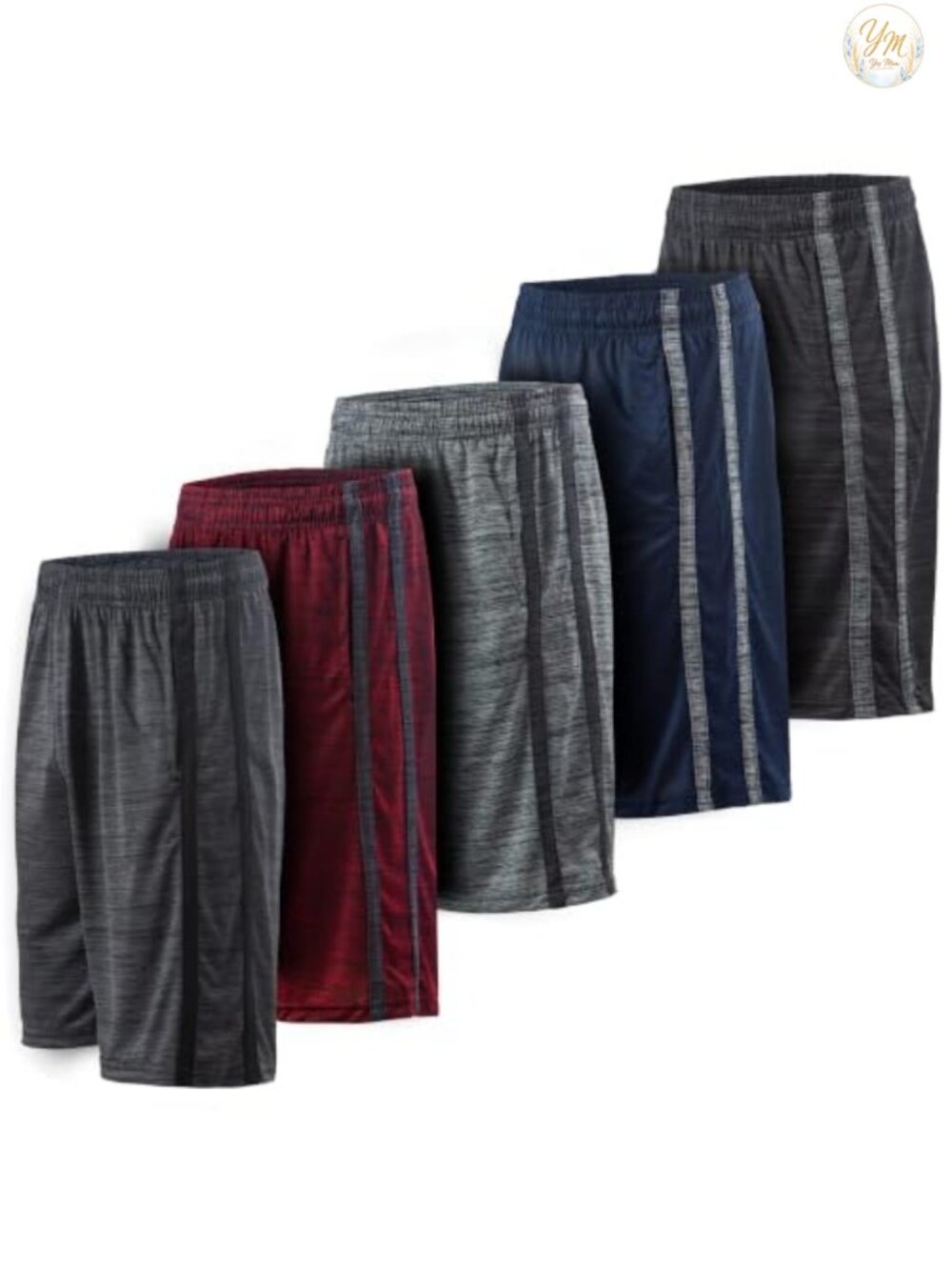 Essential Elements Mens 5 Pack Dry-Fit Athletic Performance Gym Shorts with